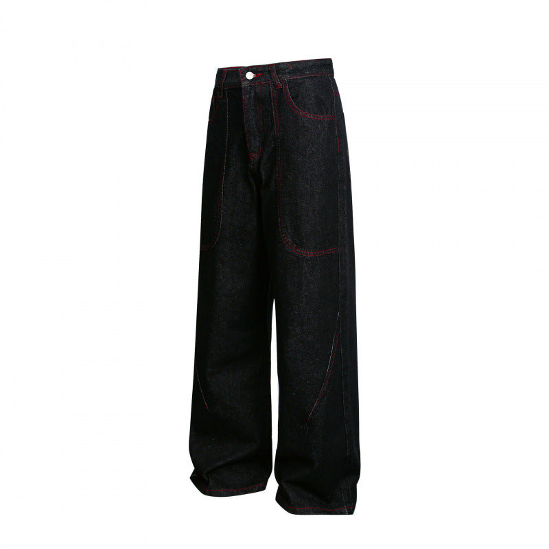 Damen Weite High‑Waist Denim‑Hose im Utility‑Look mit Kontrastnähten Echo Archiv