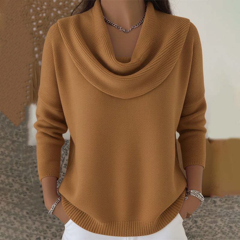Damen nan schimmernder Strickpullover mit Wasserfallkragen, feiner Glitzerstruktur und schmalem Saum Echo Archiv