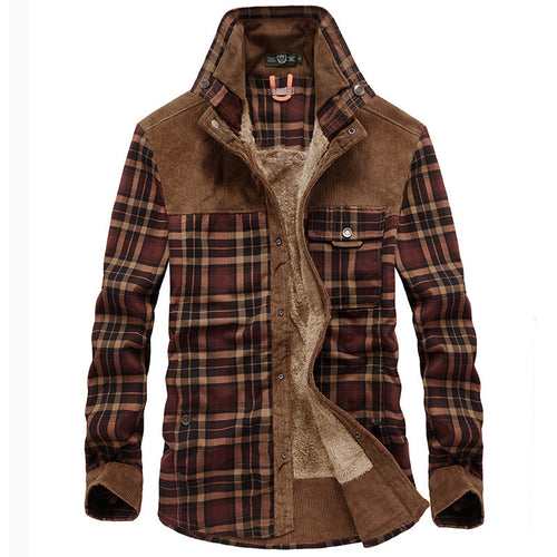 Herren Karierte Thermo-Hemdjacke mit Sherpa‑Futter und Cord‑Schulterbesatz – Taviero