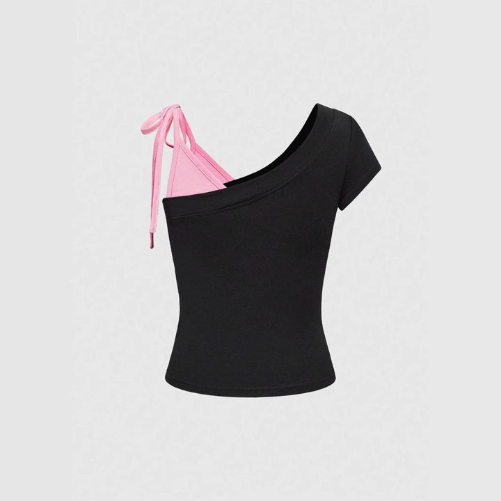 Damen Trendiges Off-Shoulder Top mit beeindruckendem Grafikdesign Echo Archiv
