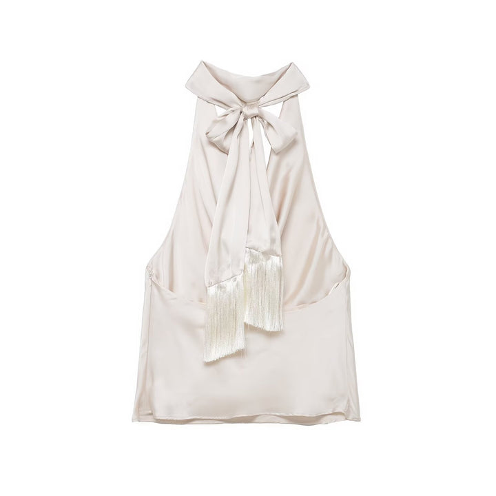 Damen elegantes Haltertop aus fließendem Satin mit dekorativem Rückenausschnitt Echo Archiv