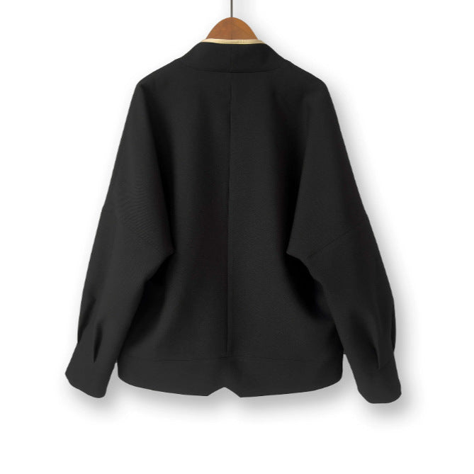 Damen Oversize kragenlose Blazerjacke mit kontrastpaspel & Pattentaschen Echo Archiv