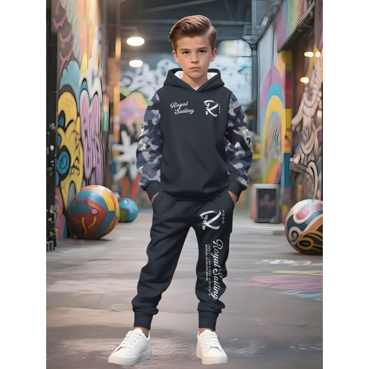 Unisex nan Kinder Jogginganzug mit Kapuzenpullover und detailreichem Auto-Print Echo Archiv