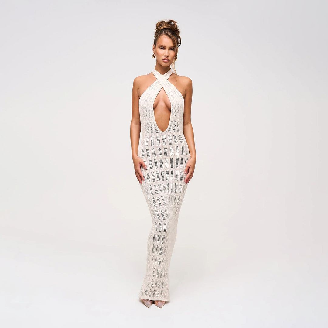 Damen trendiges Netzkleid mit Bindegürtel Echo Archiv