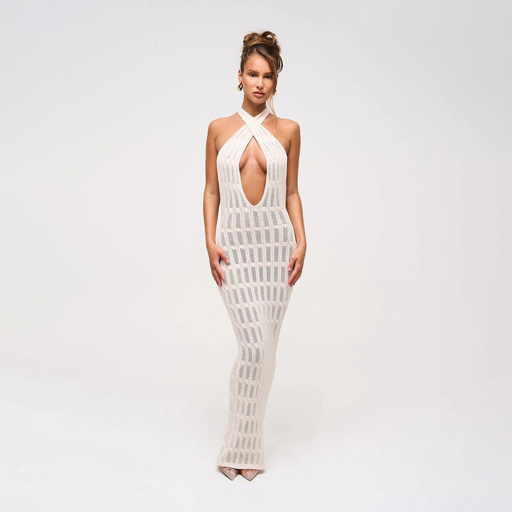 Damen trendiges Netzkleid mit Bindegürtel Echo Archiv