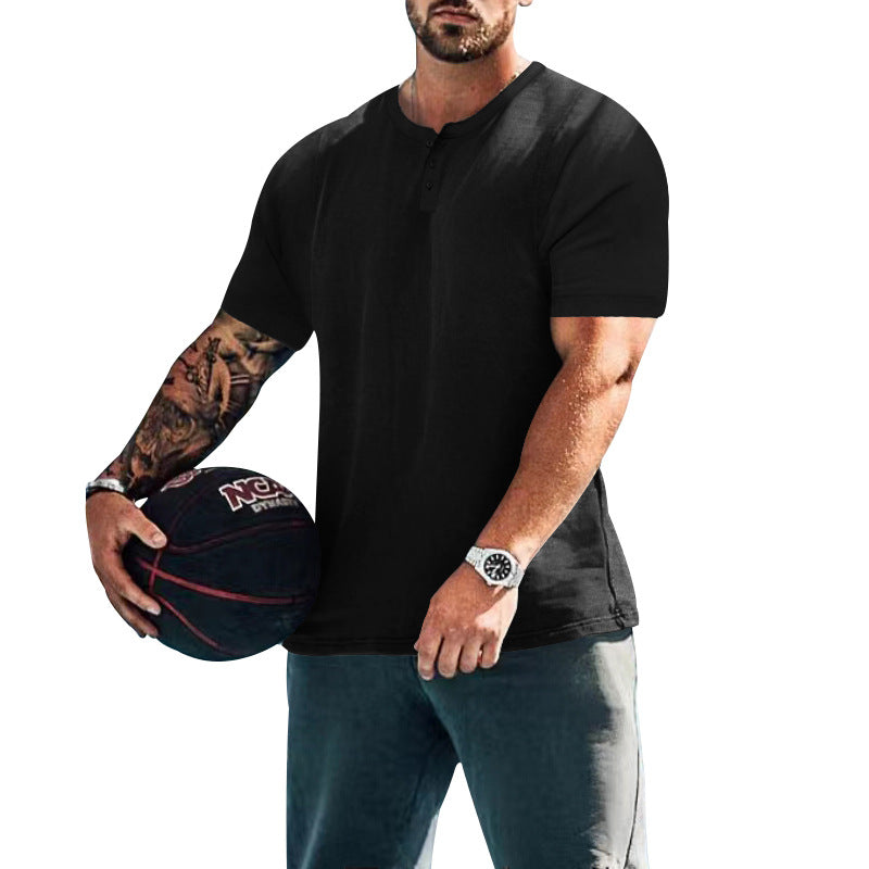 Herren lässiges Kurzarm-Henley-Shirt mit hochwertigem Baumwoll-Mix und praktischem Knopfdesign Echoarchiv