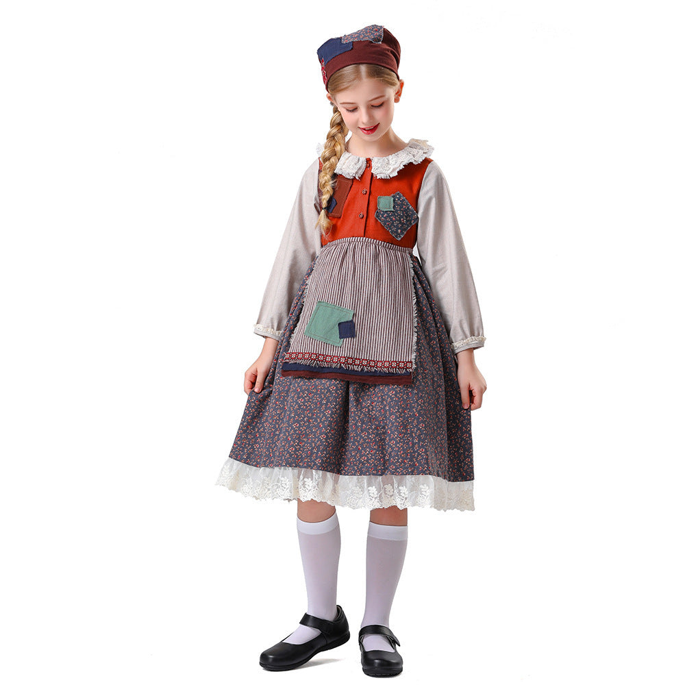 Damen nan vintageinspiriertes Rüschenkleid mit abnehmbarer Schürze und Spitzenbesatz Echo Archiv