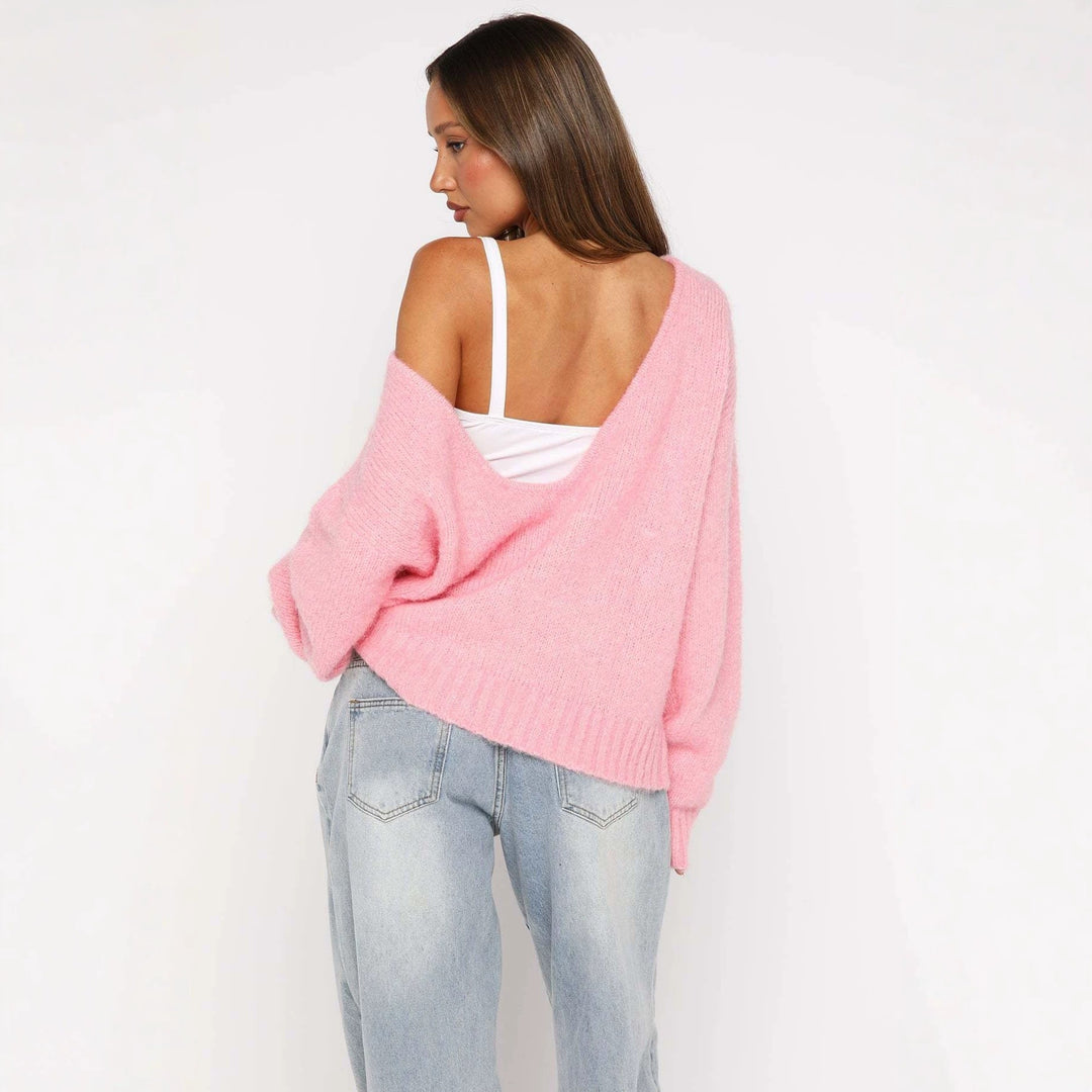 Damen Oversize Bouclé-Pullover mit weitem Boot-Ausschnitt und gerippten Bündchen Echoarchiv