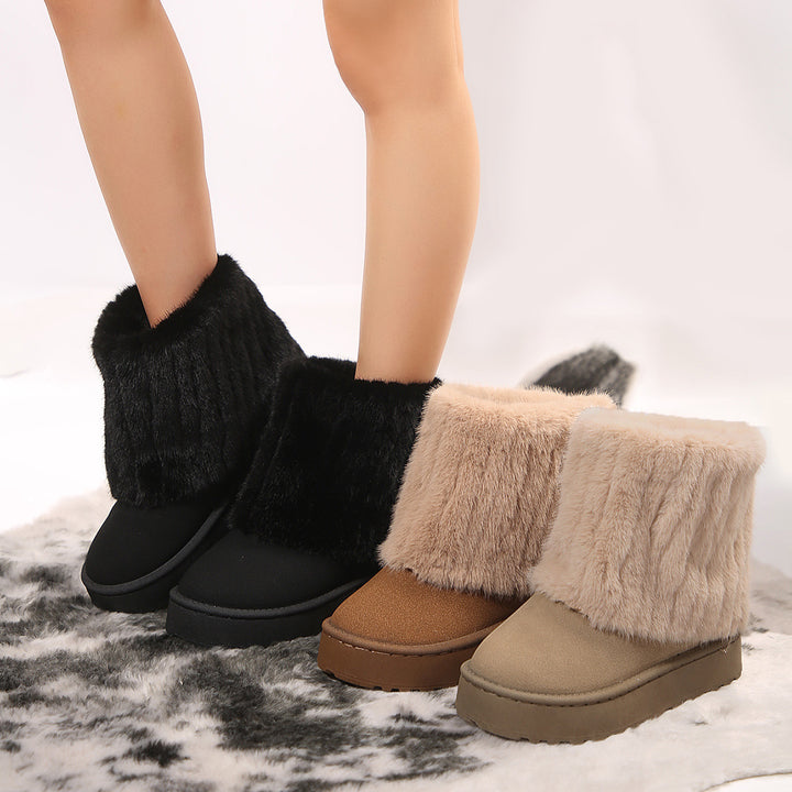 Damen gefütterte Kurzstiefel mit hoher Kunstfellmanschette und rutschfester Profilsohle – Lioré