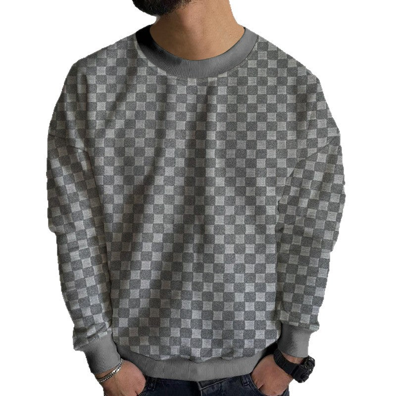 Herren Strukturiertes Baumwoll-Sweatshirt mit Karo-Prägung und Rundhalsausschnitt Echoarchiv