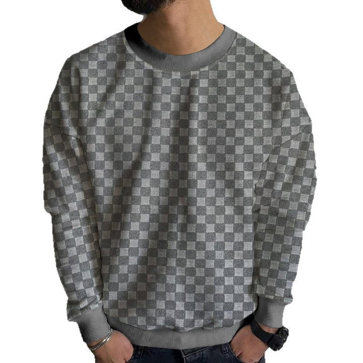 Herren Strukturiertes Baumwoll-Sweatshirt mit Karo-Prägung und Rundhalsausschnitt Echoarchiv