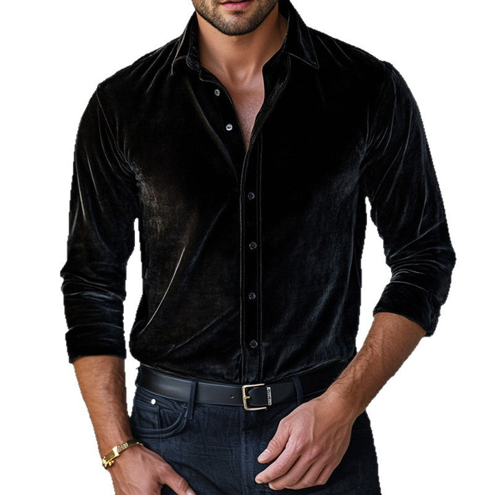 Herren elegantes Samt-Hemd mit feinen Details Echoarchiv