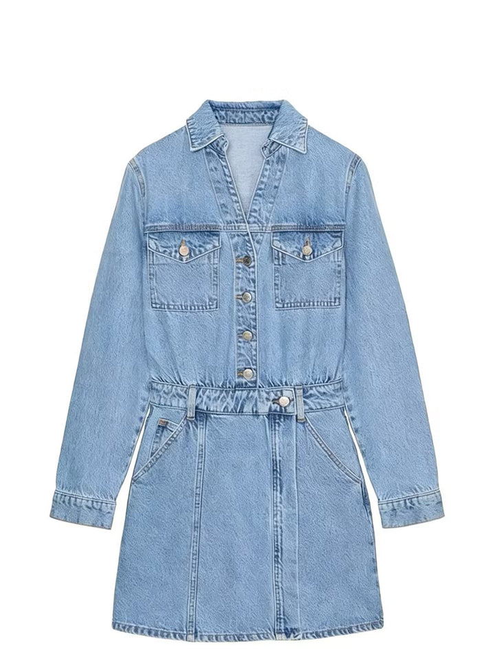 Damen Tailliertes Jeans-Minikleid mit Hemdkragen, aufgesetzten Brusttaschen und dekorativer Knopfleiste Echo Archiv