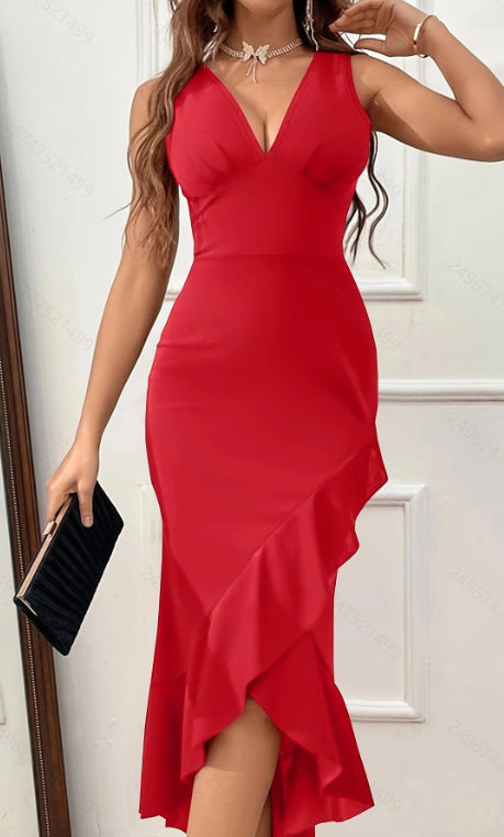 Damen Wickelkleid mit V-Ausschnitt und asymmetrischem Saum Echo Archiv