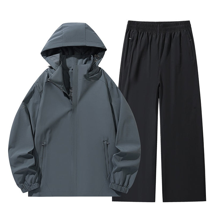 Herren Zweiteiliges wasserabweisendes Regen-Set mit Kapuzenjacke & elastischer Bundhose Echoarchiv