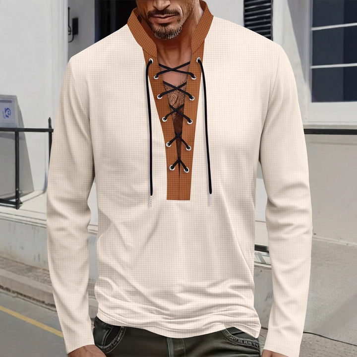 Herren Langarm-T-Shirt mit innovativer Schnürung und Melange-Optik Echoarchiv