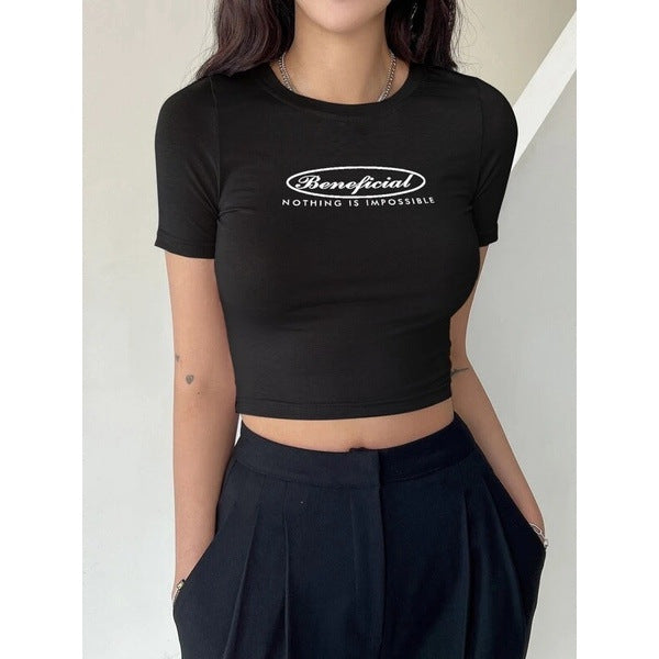 Damen Crop-T-Shirt mit kreativem Schriftzug Echo Archiv