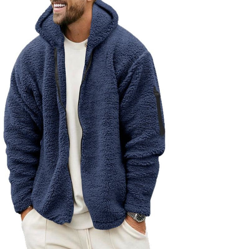 Herren nan Teddy-Fleece Zip-Jacke mit Kapuze, verdecktem Zwei-Wege-Reißverschluss und Ärmeltasche Echo Archiv