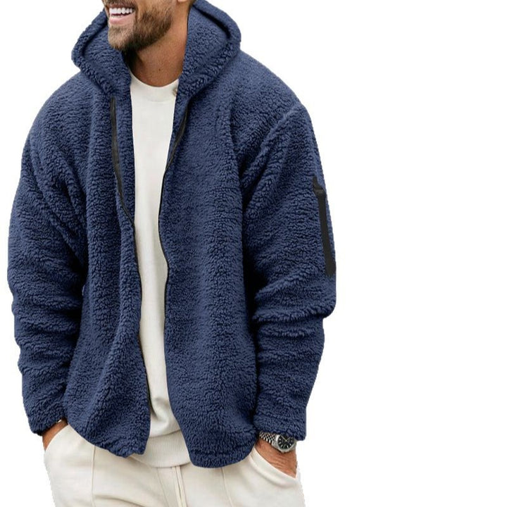 Herren nan Teddy-Fleece Zip-Jacke mit Kapuze, verdecktem Zwei-Wege-Reißverschluss und Ärmeltasche Echo Archiv