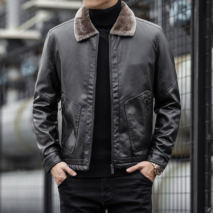 Herren Moderner Kunstlederblouson mit Teddykragen Echo Archiv