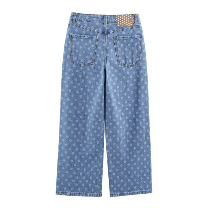 Damen Weite Cropped-Jeans mit hohem Bund und gepunktetem Denim Echo Archiv