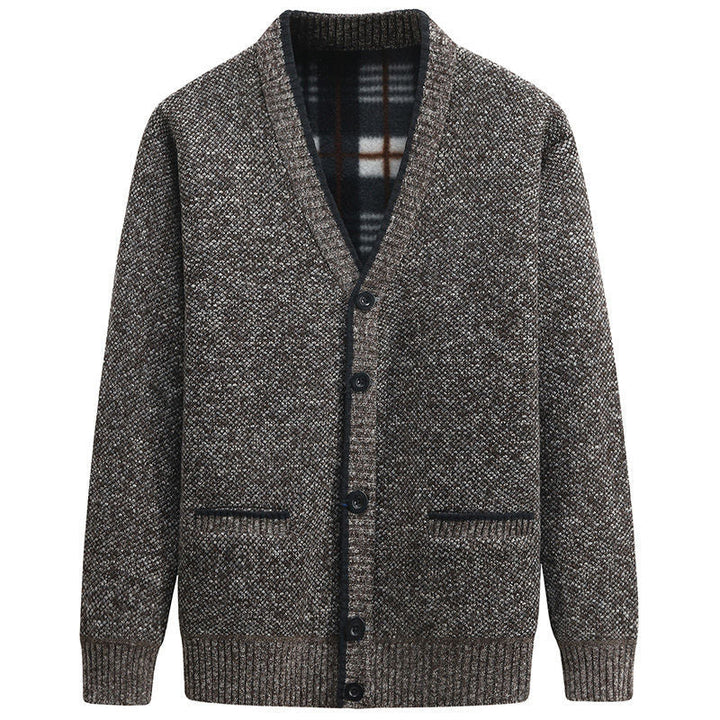 Herren Strickjacke mit kariertem Innenfutter und praktischen Taschen Echoarchiv