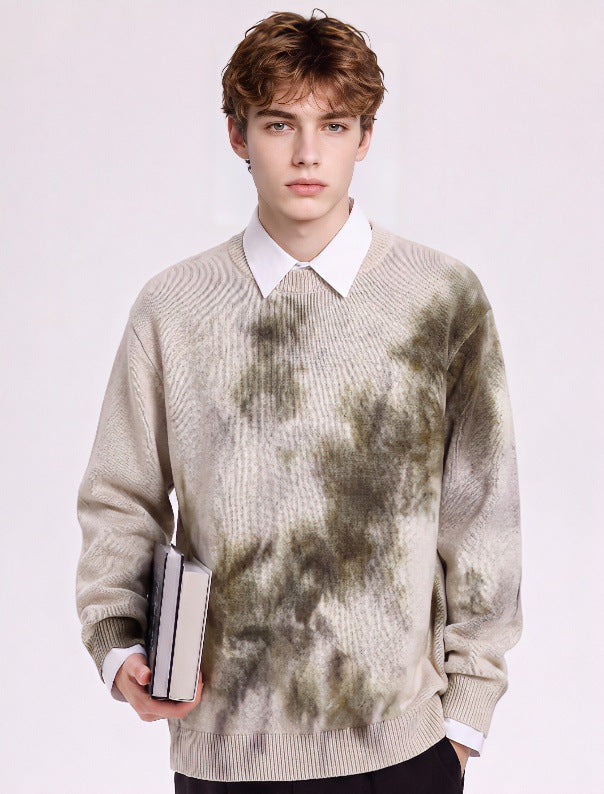 Herren Oversize-Strickpullover mit Batikoptik, Rundhalsausschnitt und Rippbündchen Echoarchiv