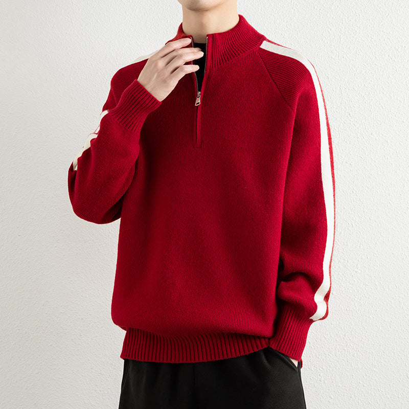 Herren modischer Pullover mit halbem Reißverschluss und sportlichen Einsätzen Echoarchiv