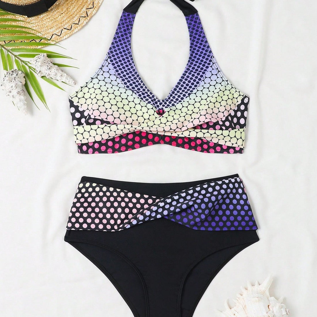 Damen Hochgeschnittenes Bikini-Set mit stilvollem Punktmuster Echo Archiv