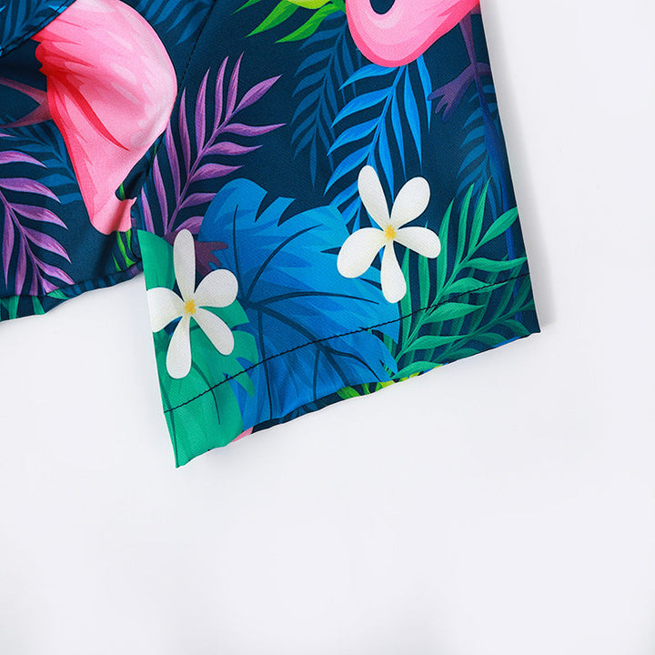 Herren Kurzarmhemd mit lebendigem Flamingo-Muster und atmungsaktiver Baumwolle Echoarchiv