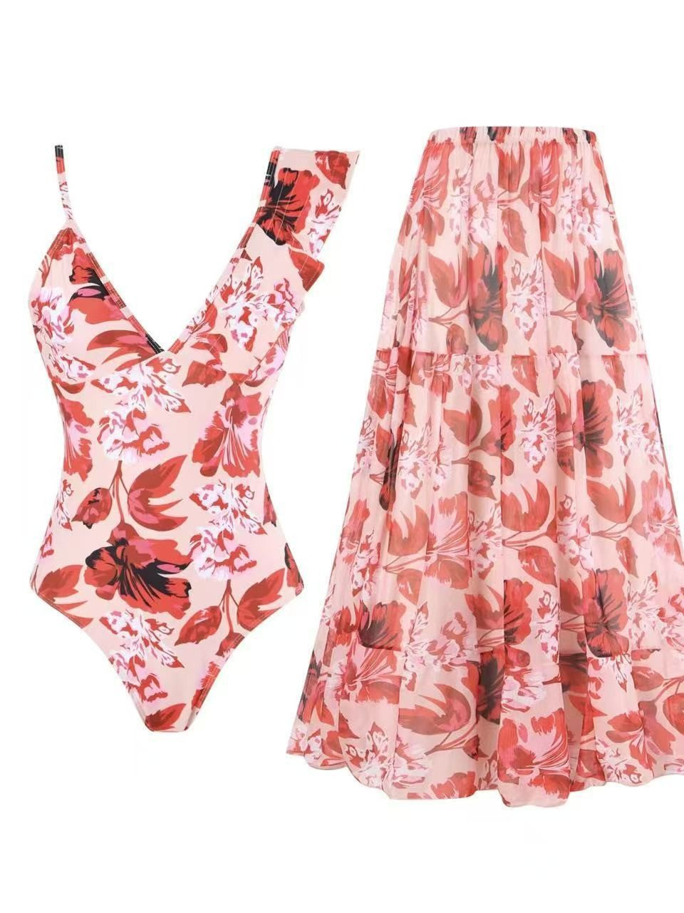 Damen Badeanzug mit floralem Design und passendem Rock Echo Archiv