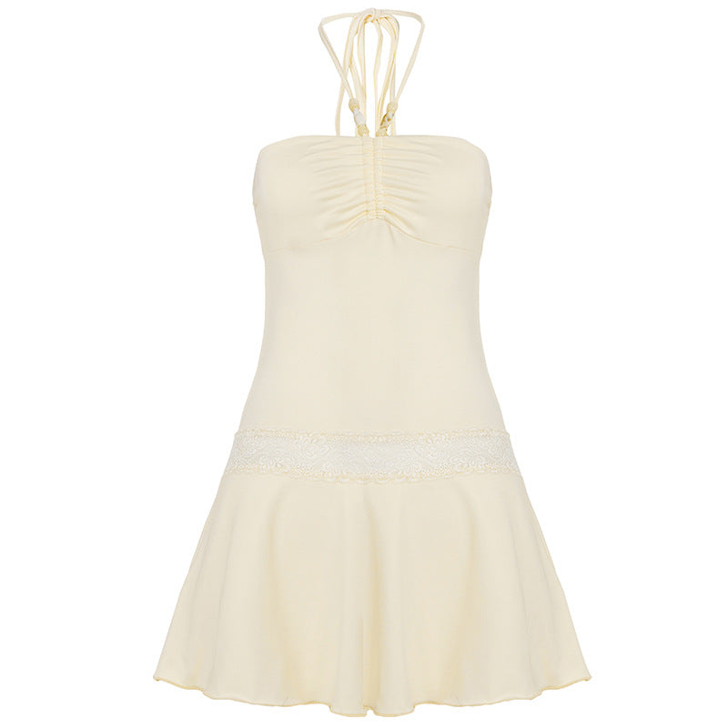Damen stilvolles Badeoutfit mit gerafftem Oberteil und Spitzenbesatz Echo Archiv