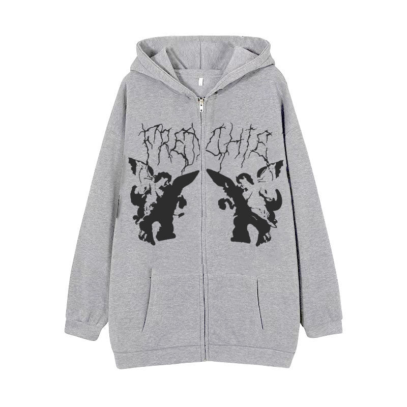 Damen Kapuzenjacke mit durchgehendem Reißverschluss und Rippenherz-Print – Auréline