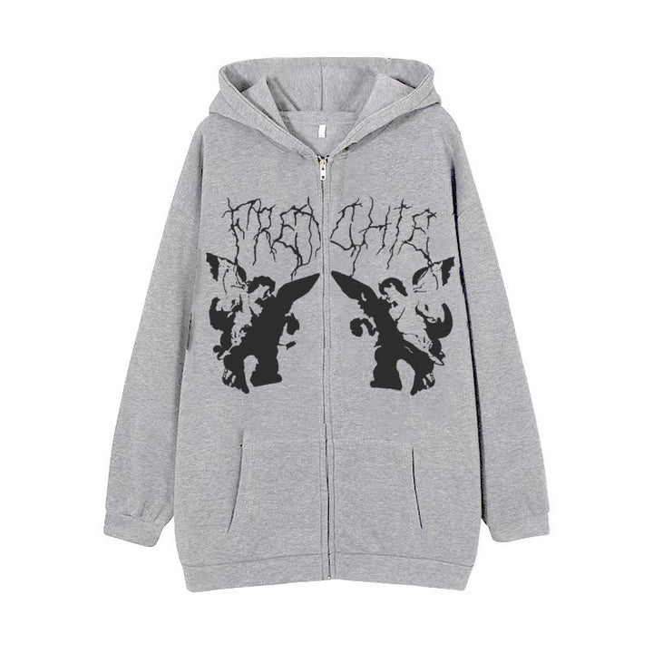 Damen Kapuzenjacke mit durchgehendem Reißverschluss und Rippenherz-Print – Auréline