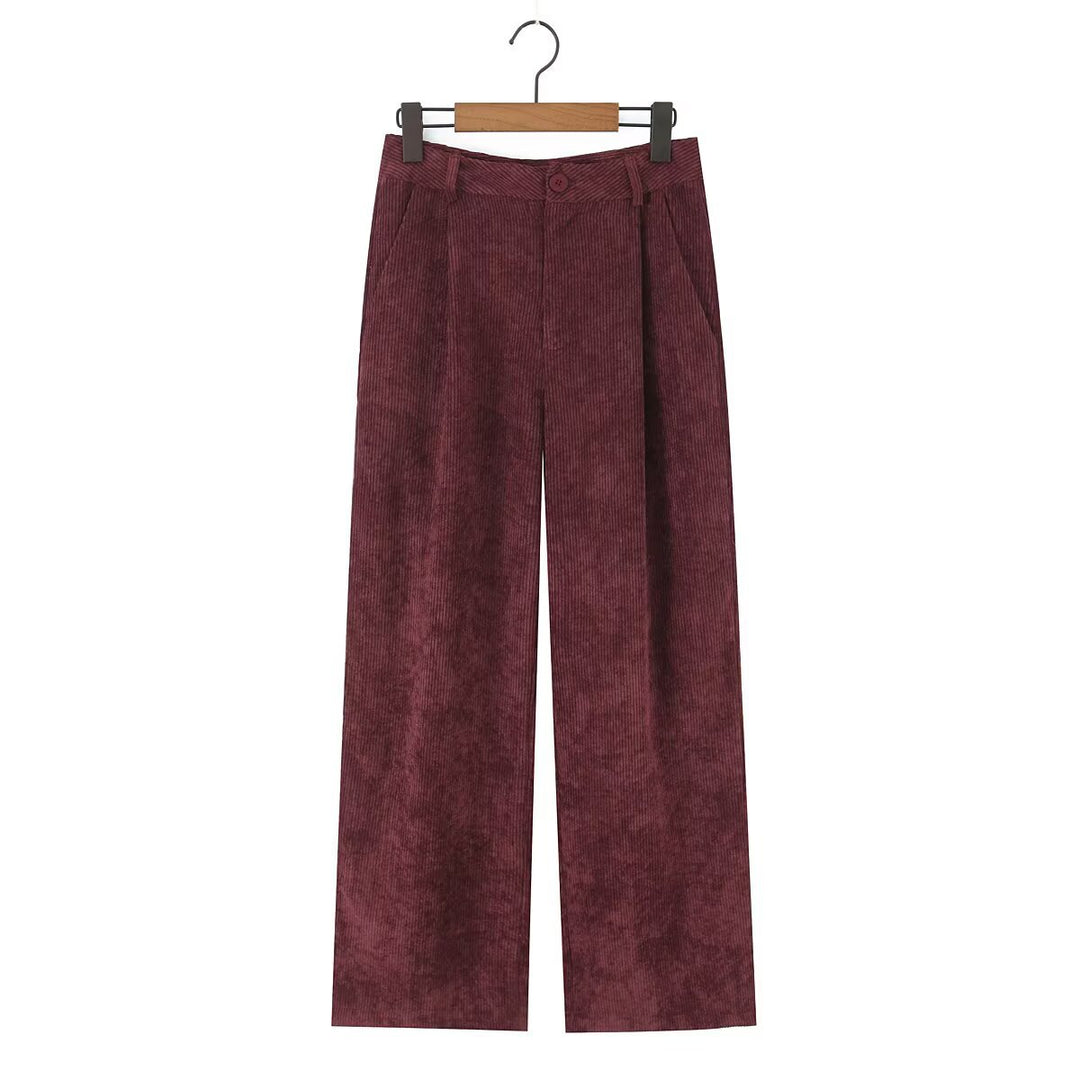 Damen Hochtaillierte Cordhose mit weitem Bein und Bundfalten Echo Archiv