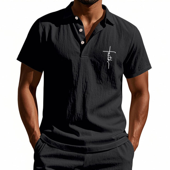 Herren Kurzarm-Poloshirt mit edlem Knopfdesign und dezentem Muster Echoarchiv