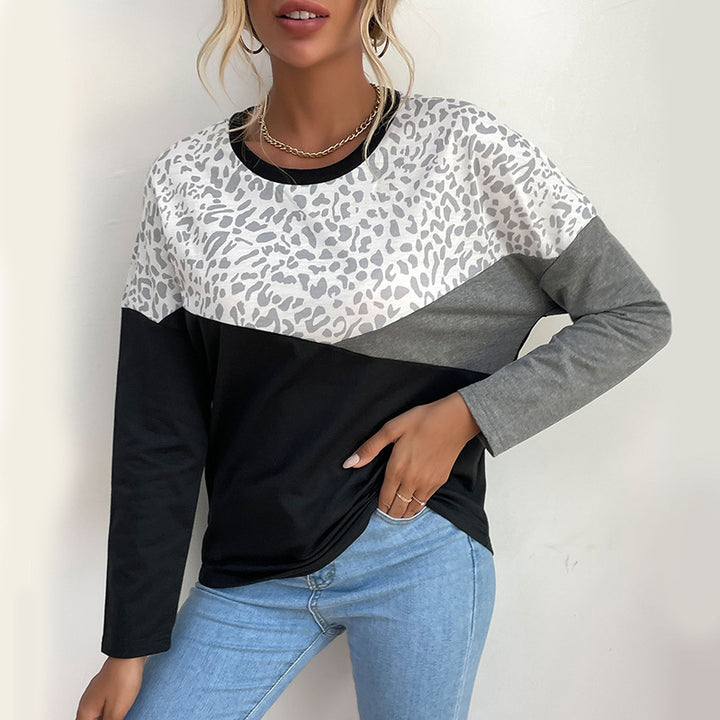 Damen Langarmshirt mit Colorblock, Leo-Print-Einsatz und lässiger Oversize‑Passform Echoarchiv