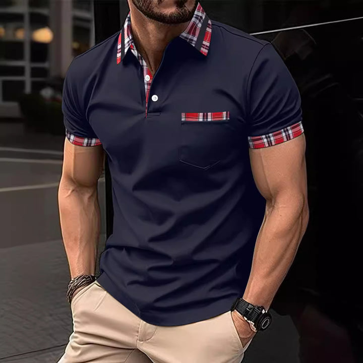 Herren Poloshirt mit modernem Karo-Design und Brusttasche Echoarchiv