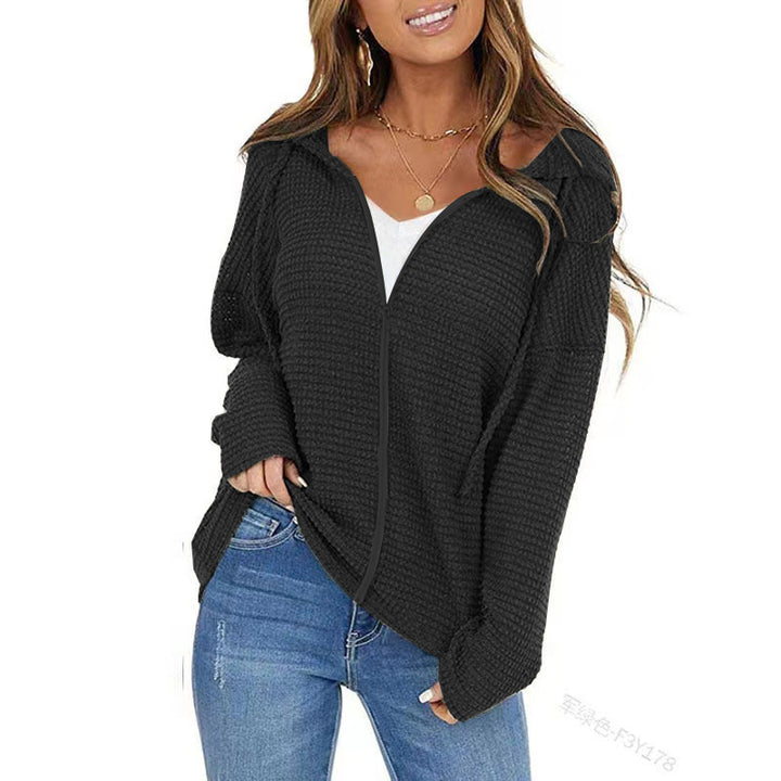 Damen Oversize Waffelstrick-Kapuzenpullover mit Reißverschluss Echoarchiv