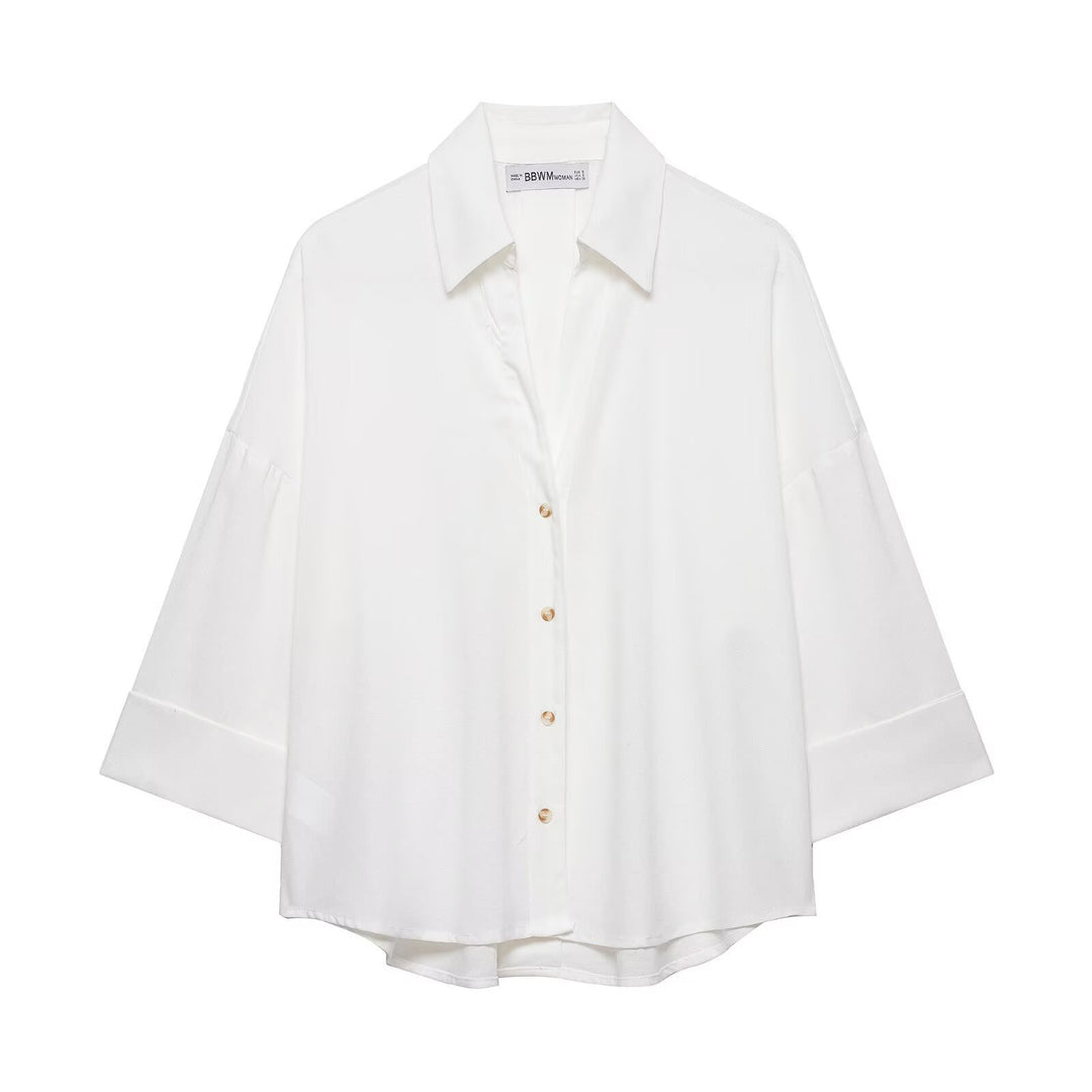 Damen Oversized-Hemdbluse mit kastiger Silhouette, weiten Kimonoärmeln und abgerundetem Saum Echo Archiv