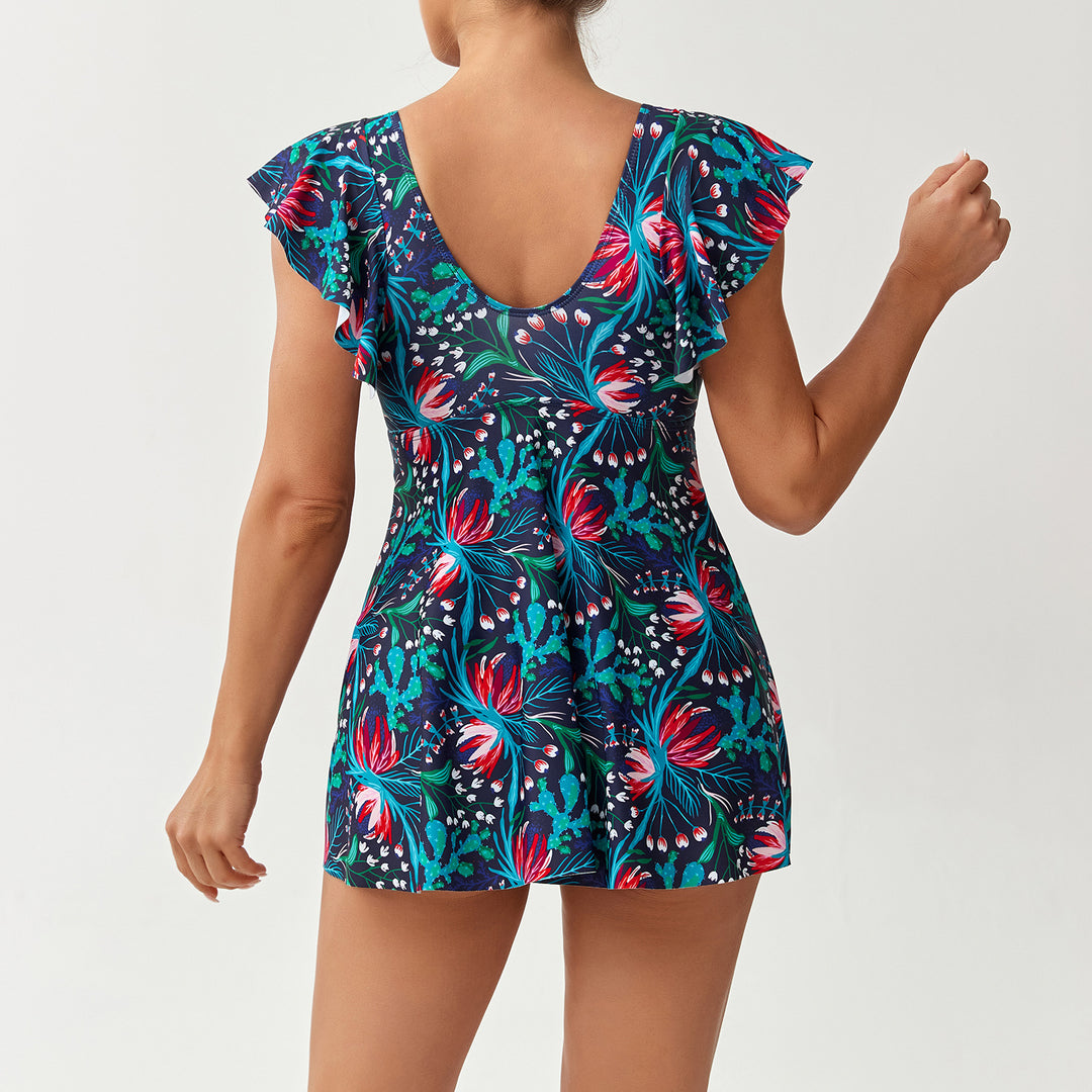 Damen Eleganter Kombination Badeanzug mit Volant und floralem Muster Echo Archiv