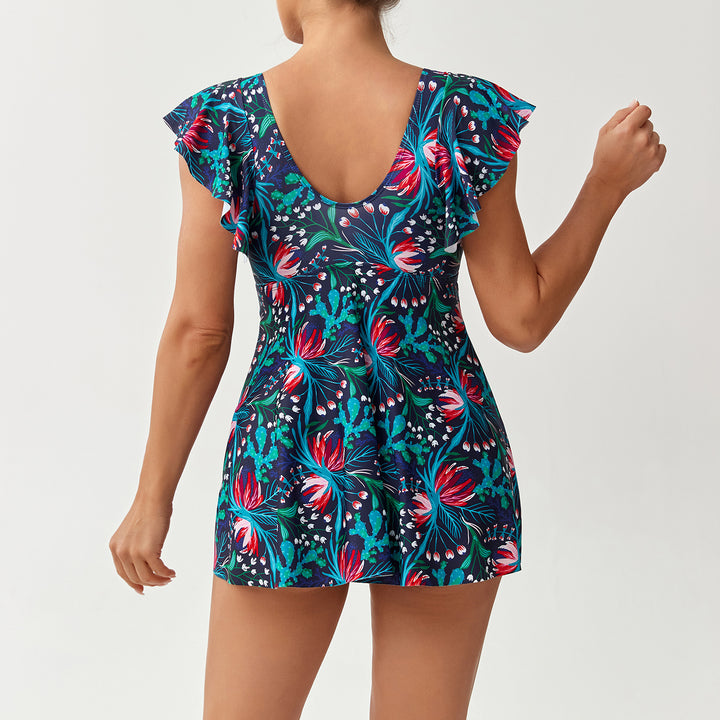 Damen Eleganter Kombination Badeanzug mit Volant und floralem Muster Echo Archiv