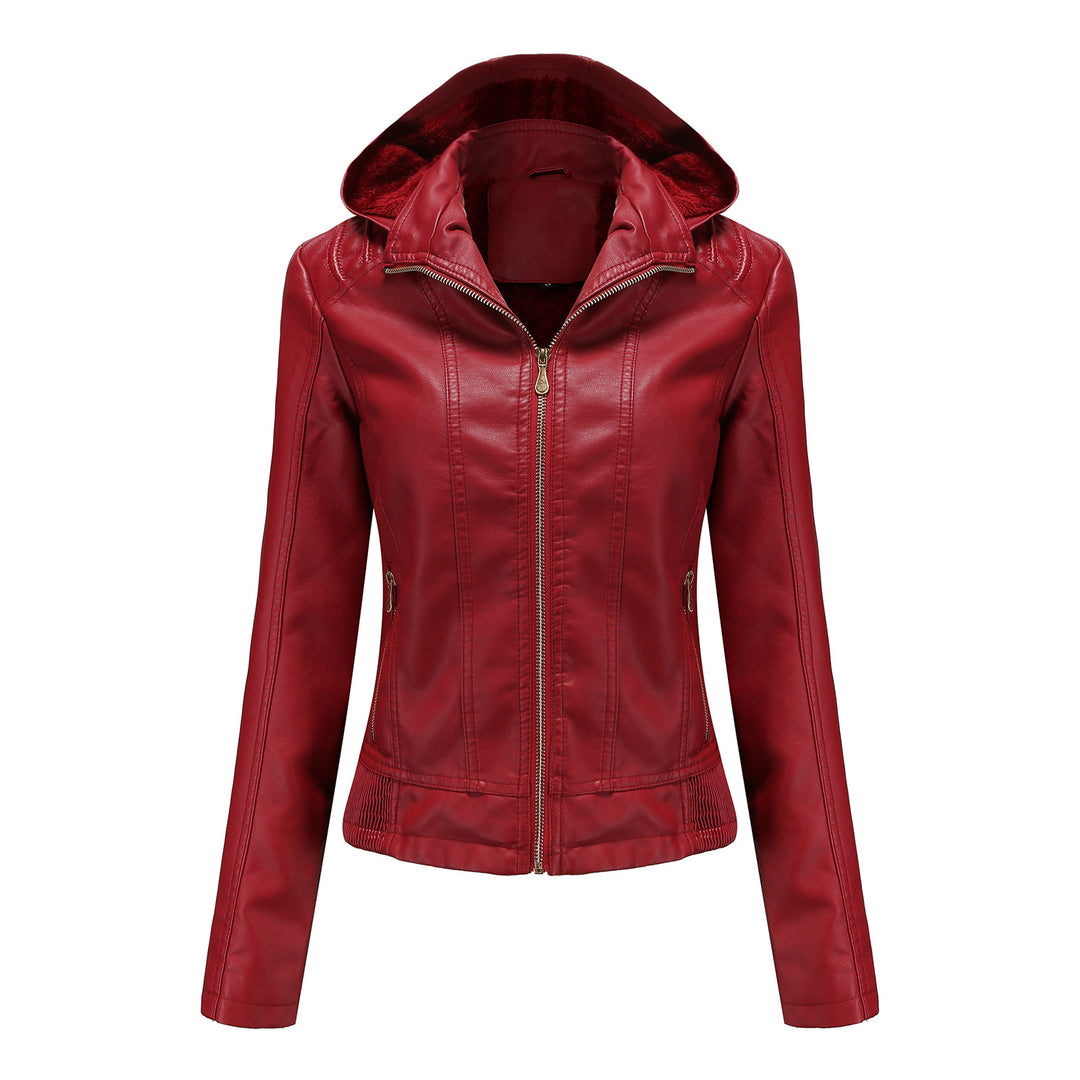Damen nan taillierte Kunstlederjacke mit Kapuze, wattiertem Innenfutter und verdeckten Reißverschlusstaschen Echo Archiv