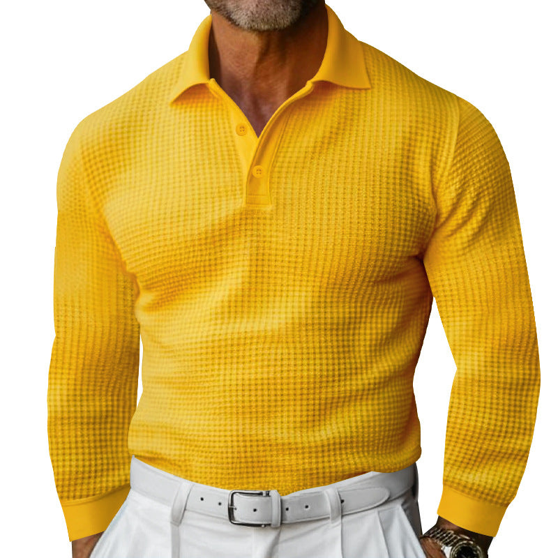 Herren Waffelstruktur-Poloshirt mit Langarm, Slim-Fit und Kentkragen Echoarchiv