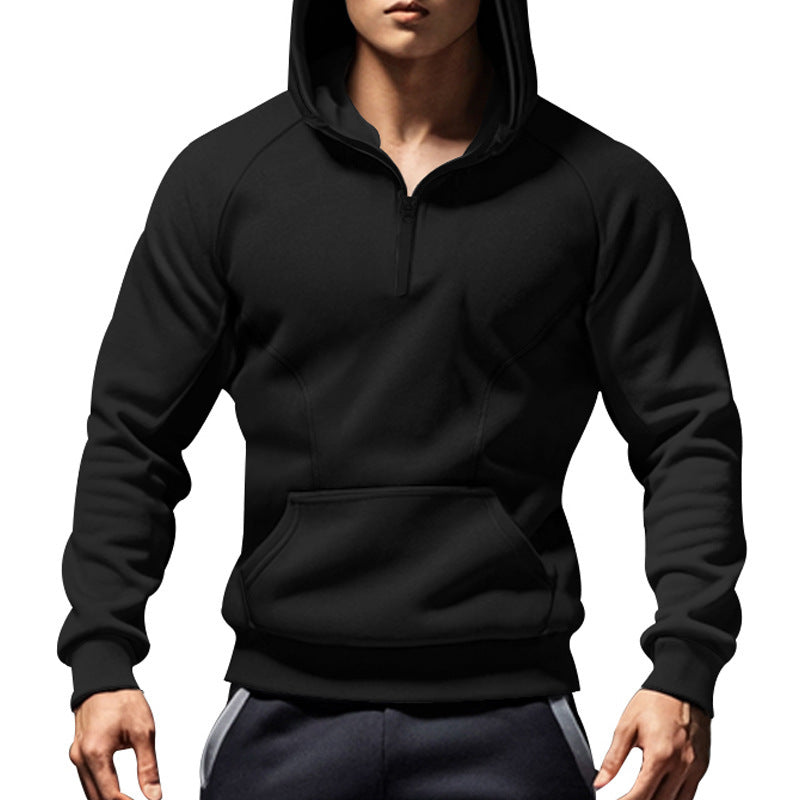 Herren sportliches Kapuzensweatshirt mit kurzem Reißverschluss und praktischer Kängurutasche Echoarchiv