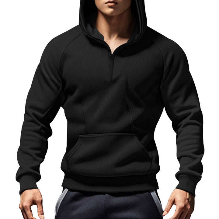 Herren sportliches Kapuzensweatshirt mit kurzem Reißverschluss und praktischer Kängurutasche Echoarchiv