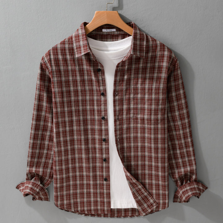 Herren Gebürstetes Karo-Layering-Hemd aus Baumwollflanell mit aufgesetzter Brusttasche und gerundetem Saum Echoarchiv
