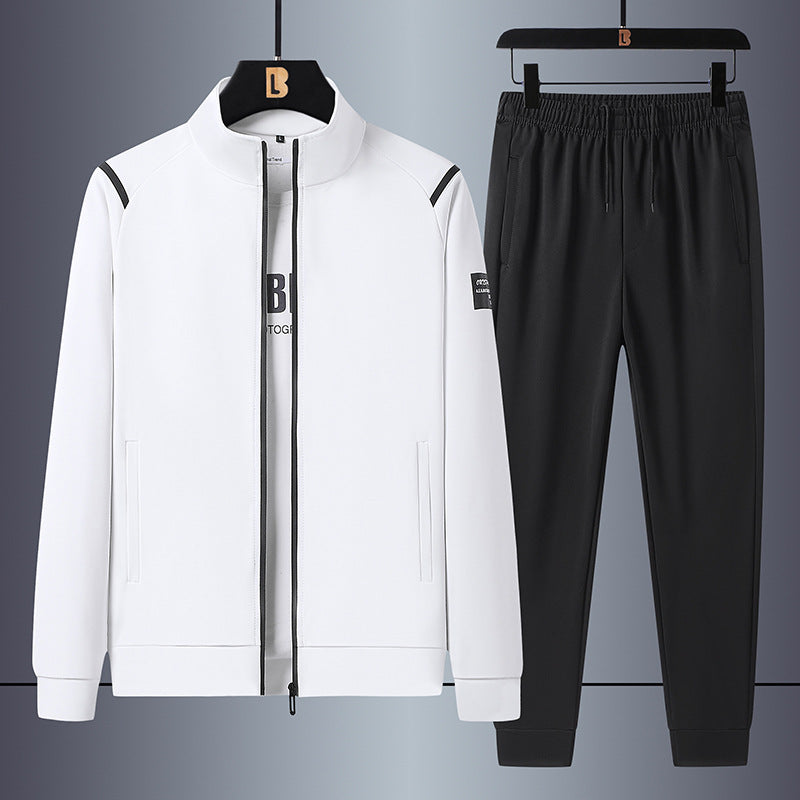 Herren lässiges Sporttrainingsset mit Stehkragen-Zip-Jacke und elastischen Kordelzug-Jogginghosen – Marzano