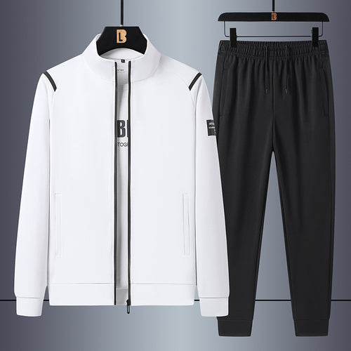 Herren lässiges Sporttrainingsset mit Stehkragen-Zip-Jacke und elastischen Kordelzug-Jogginghosen – Marzano