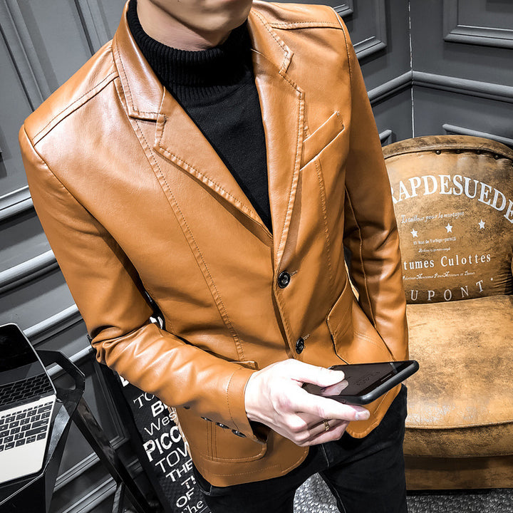 Herren Lederblazer im Slim-Fit mit Reverskragen und Zwei-Knopf-Front Echoarchiv